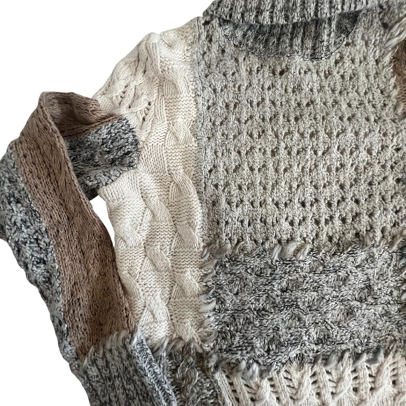 ColdWater Creek Patchwork Turtle Neck Chunky Open Knit Sweater SZ XL 16. Cozy - Picture 7 of 11